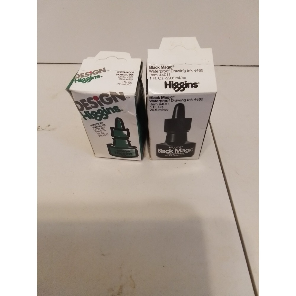 Higgins Waterproof‎ Drawing Ink Black Magic 4465 and Design Green 4205 Set 1oz